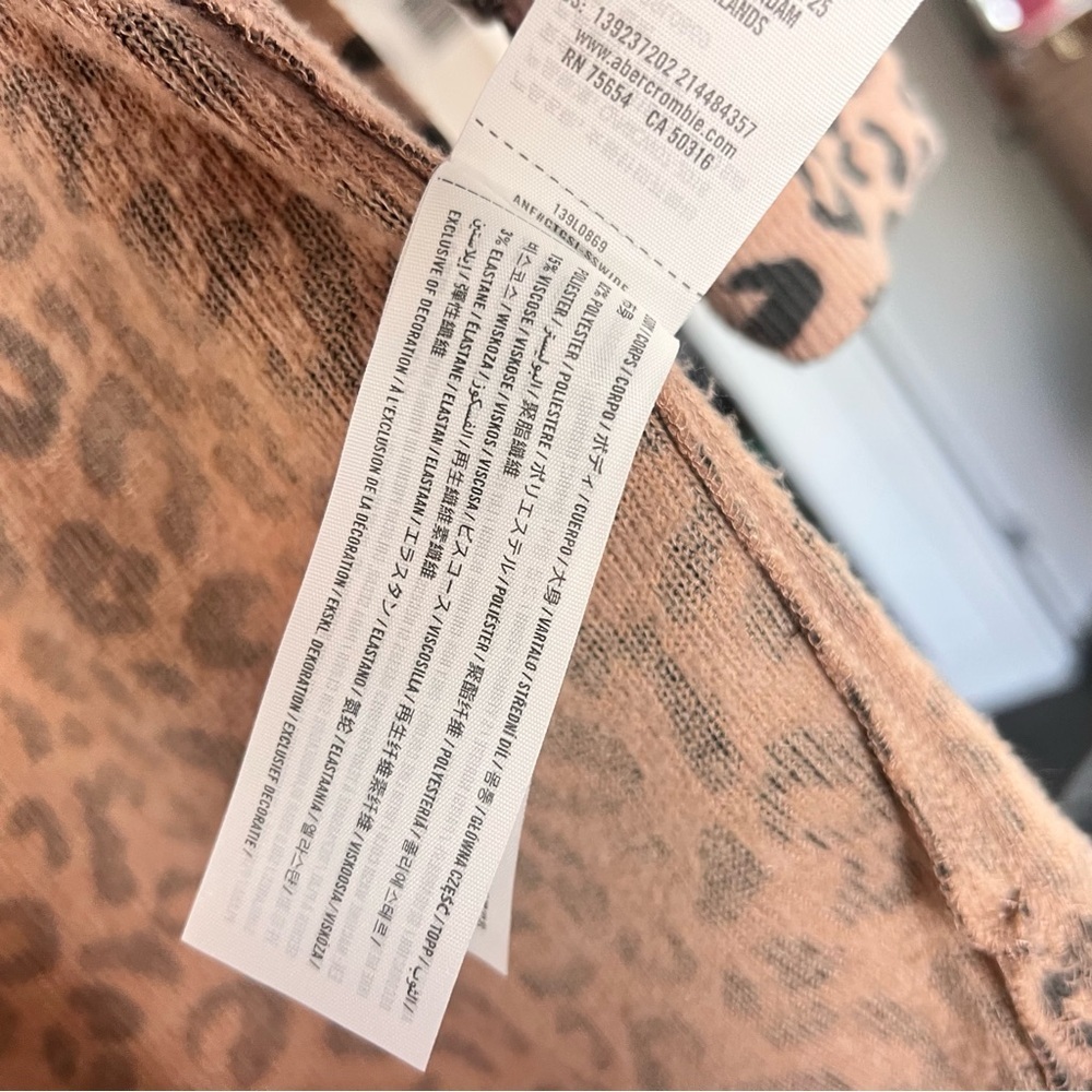 Abercrombie & Fitch Soft A&F Cozy Leopard Print Long Line Open Front Cardigan-XS - Picture 6 of 8